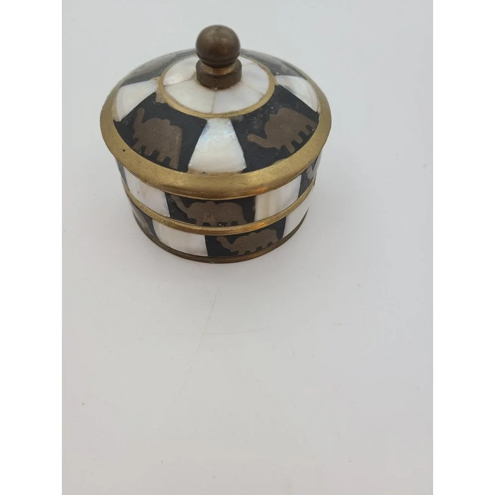 Vintage Brass and Mother-of-pearl Elephant Trinket box.